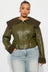 Women’s Olive Green Belted Shearling Leather Jacket