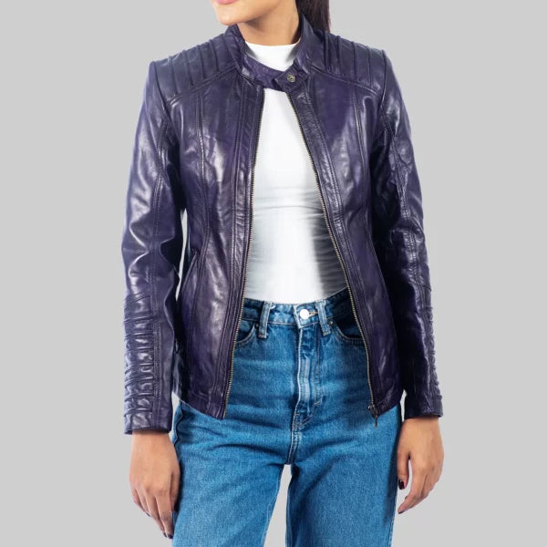 Women's Purple Leather Jacket – Stylish Quilted Design