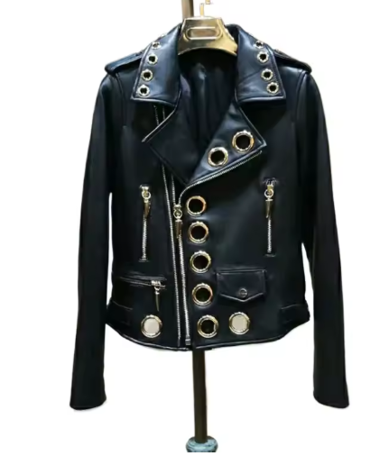 "Women's Black Faux Leather Biker Jacket – Short PU Coat for Spring & Autumn"