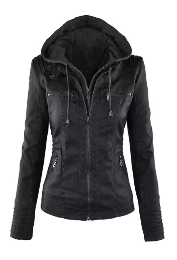 Short Zippered Leather Jacket for Women – Perfect for Fall & Winter